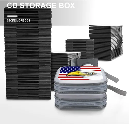 Vista 5 de Funda portátil para CD con diseño de águila y bandera americana, 40 capacidades, soporte para DVD, organizador de almacenamiento de disco