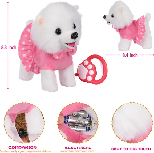 Vista 3 de WorWoder - Juguete de perro interactivo de felpa electrónico que canta, camina y ladra con control remoto y correa para niños, regalos para bebés