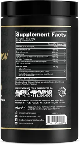 Vista 3 de Anabolic Warfare Nuclear Armageddon - Polvo de preentrenamiento para hombres y mujeres con L-citrulina, beta alanina en polvo y cafeína