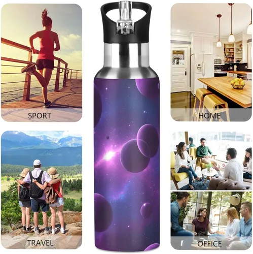Vista 5 de Stainless Steel Vacuum Insulated Water Bottle 20 Oz, BPA-Free Sport Water Bottle for Gym Outdoor Travel School, Cosmic Scene Purple Planets