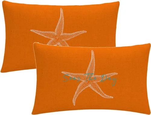 Vista 9 de 7COLORROOM Juego de 2 fundas de almohada con diseño de mar y estrellas de mar sobre fondo negro, fundas de cojín decorativas para el hogar, fundas