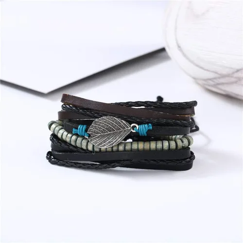 Vista 4 de Pulsera de cadena de muñeca con dije de moda para mujer, conjunto de pulseras de joyería punk para mujer, 4 piezas, pulseras de cuero multicapa