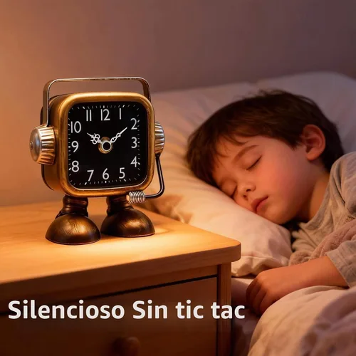 Vista 4 de YOUKI Reloj de mesa estilo steampunk retro en forma de robot, relojes de escritorio y estante de estilo industrial, relojes decorativos que