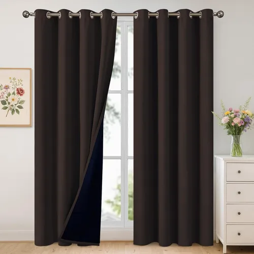 Vista 61 de YoungsTex - Cortinas 100% opacas para dormitorio, con aislamiento térmico y ojales, cortinas oscuras negras con capa pesada para ventana de sala