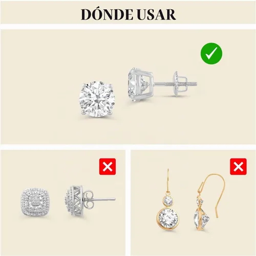 Vista 8 de Everyday Elegance Reemplazo de Respaldo de Dos Aretes de Oro Blanco Sólido 14K Rosca de Tornillo que se Enrosca y Desenrosca Bloqueo de Respaldo