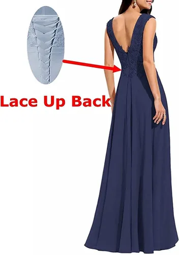 Vista 2 de Vestidos de dama de honor de gasa con encaje en V y cuello en V