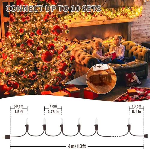 Vista 3 de YOUNGAR 4 metros 50 luces de Navidad transparentes para exteriores, luces de árbol de Navidad aprobadas con cable marrón, mini luz incandescente