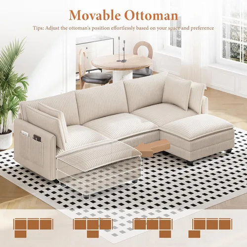 Vista 8 de Vesgantti Sofá Seccional en Forma de L Estilo Nube de 109", Cómodos Sofás Modulares Tapizados en Pana para Sala de Estar, Moderno Sofá Seccional