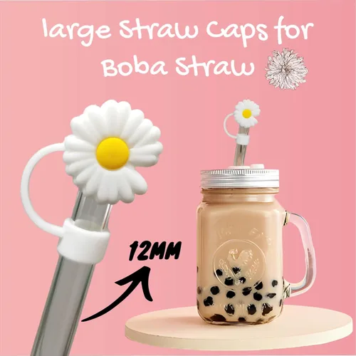 Vista 5 de 4 fundas grandes para pajitas Boba, 0.472 in y 0.551 in, puntas de paja de silicona jumbo para pajitas de vidrio Boba anchas y grandes