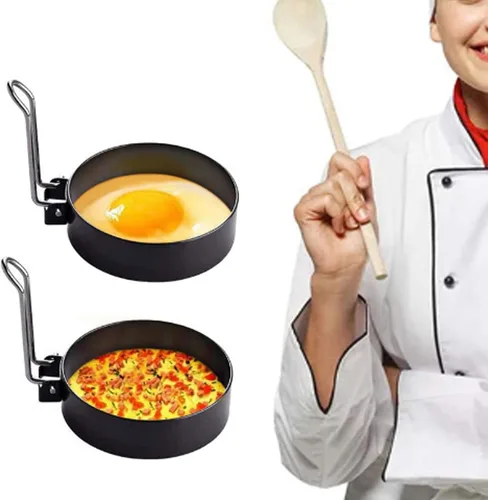 Vista 4 de 2pcs NonStick Egg Mold for Perfect Fried Eggs, Pancakes, Mini Muffins - Stainless Steel Kitchen Accessory, 3.5