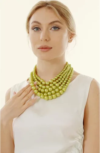 Vista 2 de JNF Collares grandes de perlas de imitación para mujer, collar de perlas de múltiples hebras, pulsera y aretes, collar de perlas para disfraz