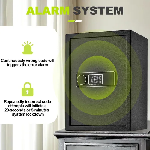 Vista 5 de Caja de seguridad digital grande de 3.4 pies cúbicos para el hogar, 19.7 pulgadas de alto con bolsa de documentos ignífuga, alarma, llaves
