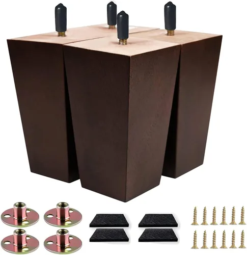Vista 8 de Juego de 4 patas de sofá cuadradas para cama, patas de repuesto de madera de 2 pulgadas para muebles, color marrón oscuro