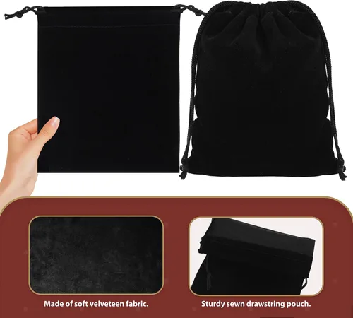 Vista 2 de Mandala Crafts Bolsas de terciopelo negro con cordón de 14 x 14 pulgadas, 10 bolsas grandes de terciopelo con cordón a granel para regalos de fiesta