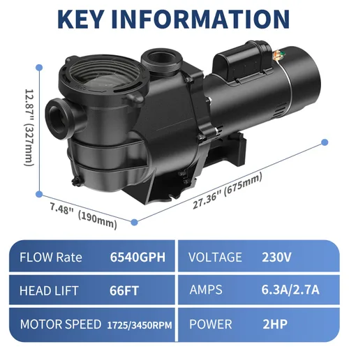 Vista 7 de Pipopa 2HP 6540GPH - Bombas de piscina sobre el suelo y en el suelo, bombas de piscina de 2 velocidades de 1725 RPM/3450 RPM con colador de cesta