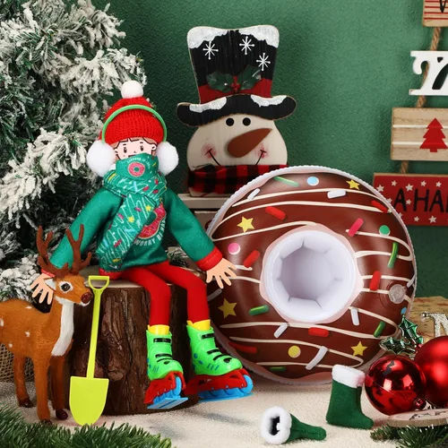 Vista 3 de Jenaai Conjunto de 9 Piezas de Accesorios Navideños Ropa Navideña Incluye Tubo de Nieve Inflable, Orejeras, Bufanda, Suéter, Bota, Máscara