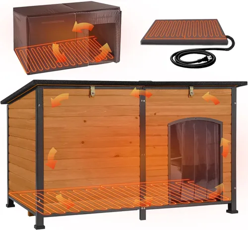 Vista 15 de Aivituvin - Casa para perros de madera para exteriores e interiores, para invierno, con patas elevadas, resistente a la intemperie, para perros