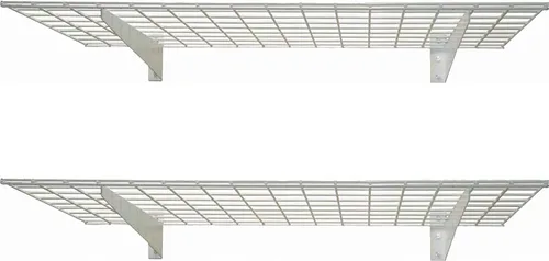 Vista 11 de Hyloft Paquete de 2 estantes de garaje de pared de acero resistente, ajustable de 36 x 18 pulgadas, incluye barra para colgar, carga máxima de Blanco