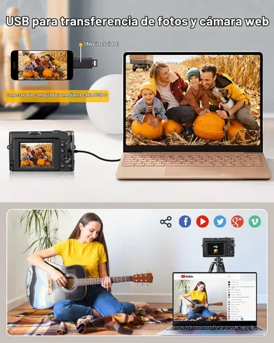 Vista 7 de Cámara digital, cámara digital compacta para adolescentes y adultos, para viajes, cámara de vlogging para fotografía