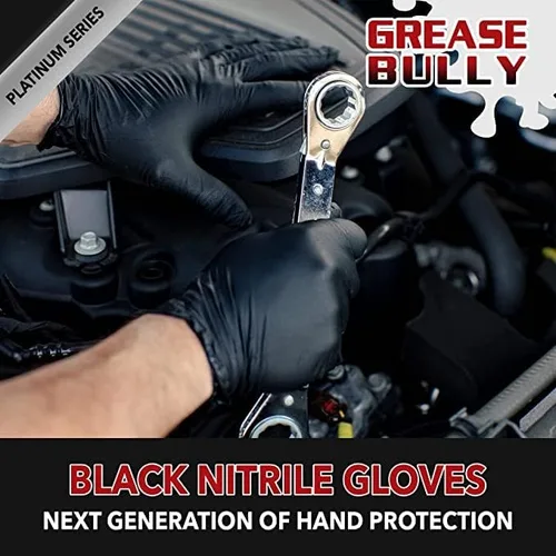 Vista 4 de DENCO DISTRIBUTING, INC. Grease Bully - Guantes de nitrilo – 0.2 fl oz – Negro – Sin polvo y látex – 1000 unidades – 10 cajas Powder & latex free