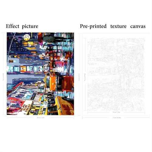 Vista 2 de QUITEDEW Kit de pintura por números para adultos, Times Square para adultos, kits de pintura por números, paisaje de calle, pintura cuadrada