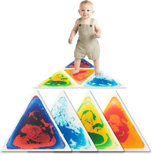 Vista 10 de art3d 4 piezas de baldosas sensoriales redondas para niños, bebés y niños pequeños, alfombra de actividad sensorial líquida colorida para juego