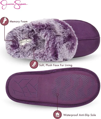Vista 3 de Jessica Simpson - Pantuflas cómodas de piel sintética para mujer con suela antideslizante y espuma viscoelástica