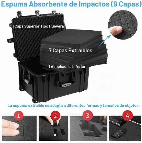 Vista 4 de Regetek Funda rígida impermeable con ruedas, espuma personalizable de 29 x 20.5 x 16 pulgadas, funda de transporte de equipo para cámara, dron