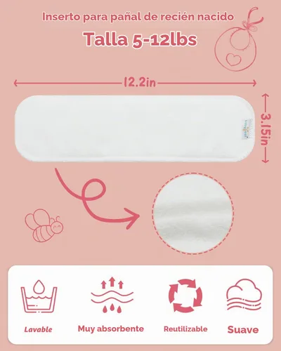 Vista 2 de babygoal Insertos de pañales de tela reutilizables, paquete de 12, absorbentes y transpirables, insertos de microfibra de 3 capas para pañales