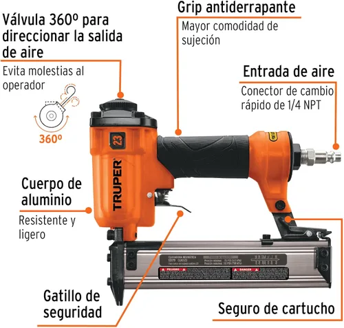 Vista 2 de clavadora neumática, profesional, calibre 23