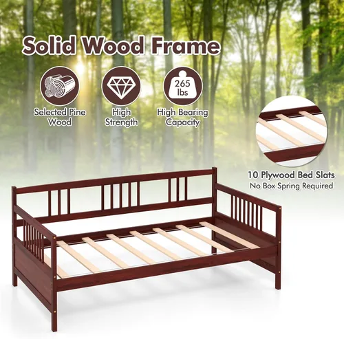 Vista 8 de KOMFOTT Marco de sofá cama de madera tamaño individual, marco de cama de sofá con soporte de listones de madera, no necesita somier, marco de sofá