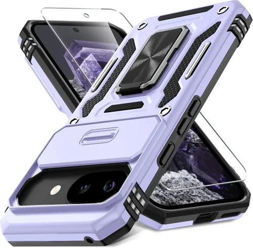 Vista 8 de DEERLAMN Funda para Google Pixel 8 con cubierta deslizante para cámara + protector de pantalla (1 paquete), soporte de anillo giratorio grado
