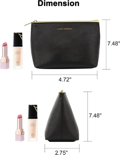 Vista 2 de GOX Bolsa de cosméticos, bolsa de viaje de gran capacidad, resistente al agua, bolsa de aseo y accesorios, organizador para mujeres y niñas, Negro