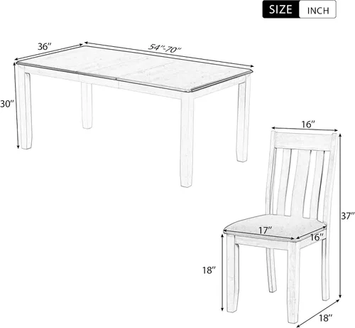 Vista 4 de RUNWON Juego de comedor retro de madera de 7 piezas con mesa extensible y 6 sillas tapizadas para el hogar, marrón antiguo y blanco Marrón