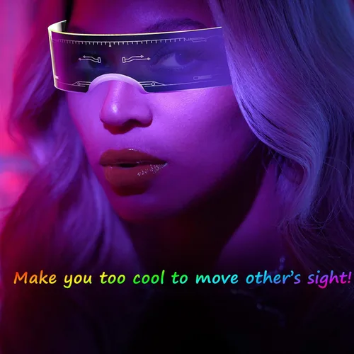 Vista 8 de Gafas de sol futuristas, gafas rave Y2k, gafas Cyberpunk para adultos, adolescentes, gafas de realidad aumentada con 7 colores y 4 modos