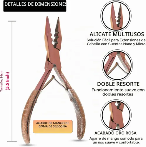 Vista 4 de Pro - Herramientas de extensión de cabello, mini 3 agujeros, microcuentas de silicona y nanoanillos, extensiones de cabello, alicates para abridor