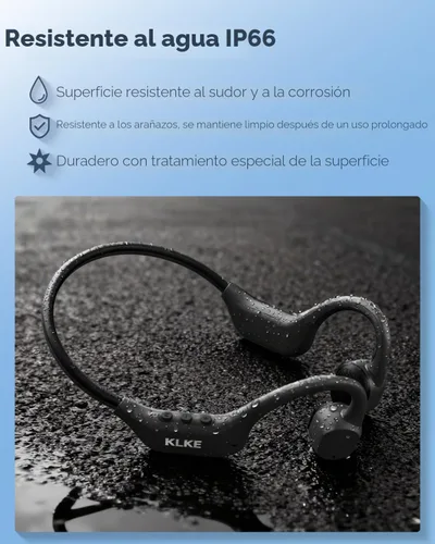 Vista 6 de Auriculares de conducción ósea de oído abierto, IP66 impermeable, auriculares con transductor integrado para correr con modo dual, luz de seguridad