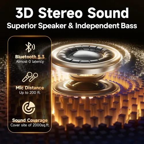 Vista 2 de HWWR Máquina de karaoke, altavoz Bluetooth portátil con 2 micrófonos inalámbricos para adultos y niños, máquina de cantar para fiestas y reuniones