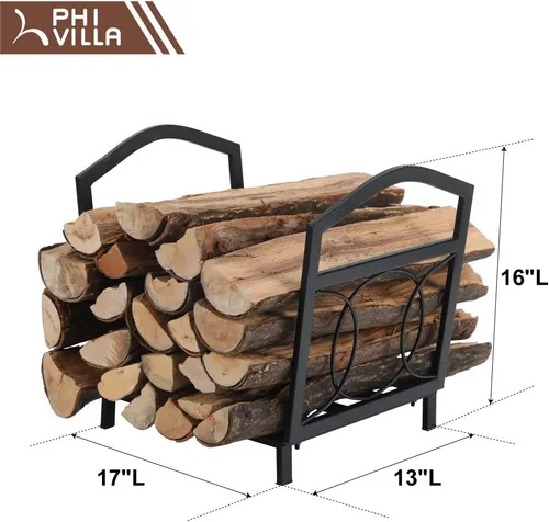 Vista 3 de PHI VILLA Estante pequeño para leña de 17 pulgadas, soporte de madera