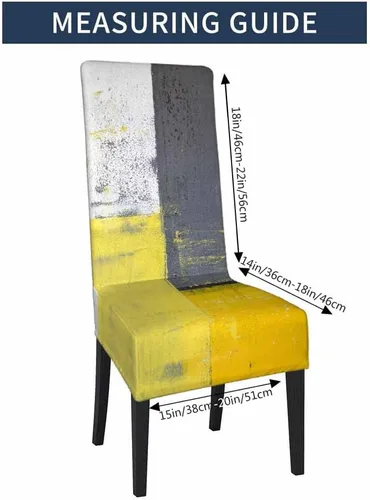Vista 5 de 1 paquete de 1 funda para silla de comedor, pintura de arte abstracto, color amarillo y gris, patrón de pinceladas contemporáneas, de poliéster