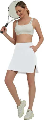 Vista 5 de Faldas de golf de 20 pulgadas hasta la rodilla para mujer, falda pantalón de tenis de cintura alta con pantalones cortos interiores para correr