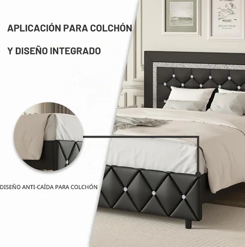 Vista 5 de BarnFurin Base de cama individual con cabecero, cama tapizada con diseño capitonado de diamante, marco de cama para niños con soporte de listones