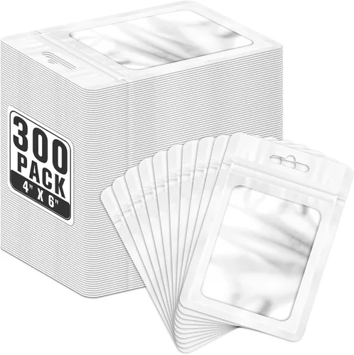 Vista 27 de ANZNKU 300 bolsas holográficas de Mylar resellables, bolsas resellables de 4x6 pulgadas para pequeñas empresas, bolsa de kit para resaca a prueba