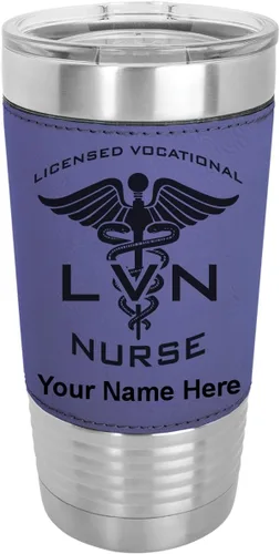 Vista 10 de LaserGram Vaso aislado al vacío de 20 onzas, con licencia LVN, enfermera vocacional, grabado personalizado incluido (cuero sintético, estilo béisbol)