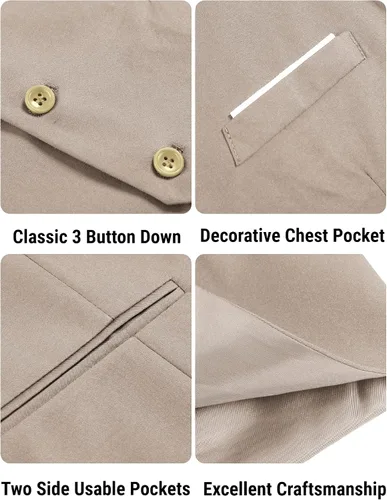 Vista 5 de COOFANDY Chaleco de traje de negocios casual para hombre, ajustado, a la cintura, formal