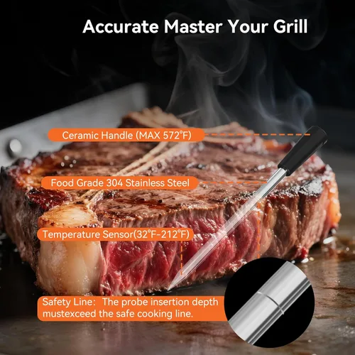 Vista 4 de Newise Termómetro de Carne Inalámbrico Bluetooth con Aplicación Inteligente, Largo Alcance y Carga Rápida, Termómetro Digital de Alimentos
