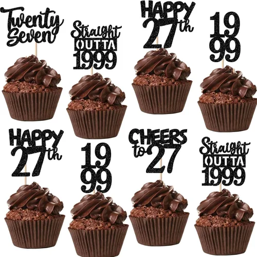 Vista 125 de 30 piezas negras para cupcakes de 10.º cumpleaños con purpurina Ten Happy 10 Straight Outta 2016 para saludos a 10 años 10 cumpleaños, boda Negro