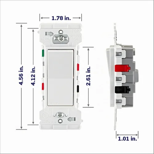 Vista 4 de Leviton Lever Edge - Interruptor basculante de 3 vías de 15 amperios, E5603-SW, color blanco
