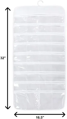 Vista 4 de Organizador de joyas colgante de doble cara con 72 bolsillos transparentes suaves para guardar joyas