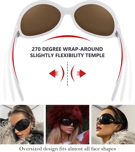 Vista 3 de FEISEDY Gafas de sol de moda de gran tamaño, clásicas, ovaladas, envolventes, con estilo, marco grande, sombra, gafas de mujer B2391